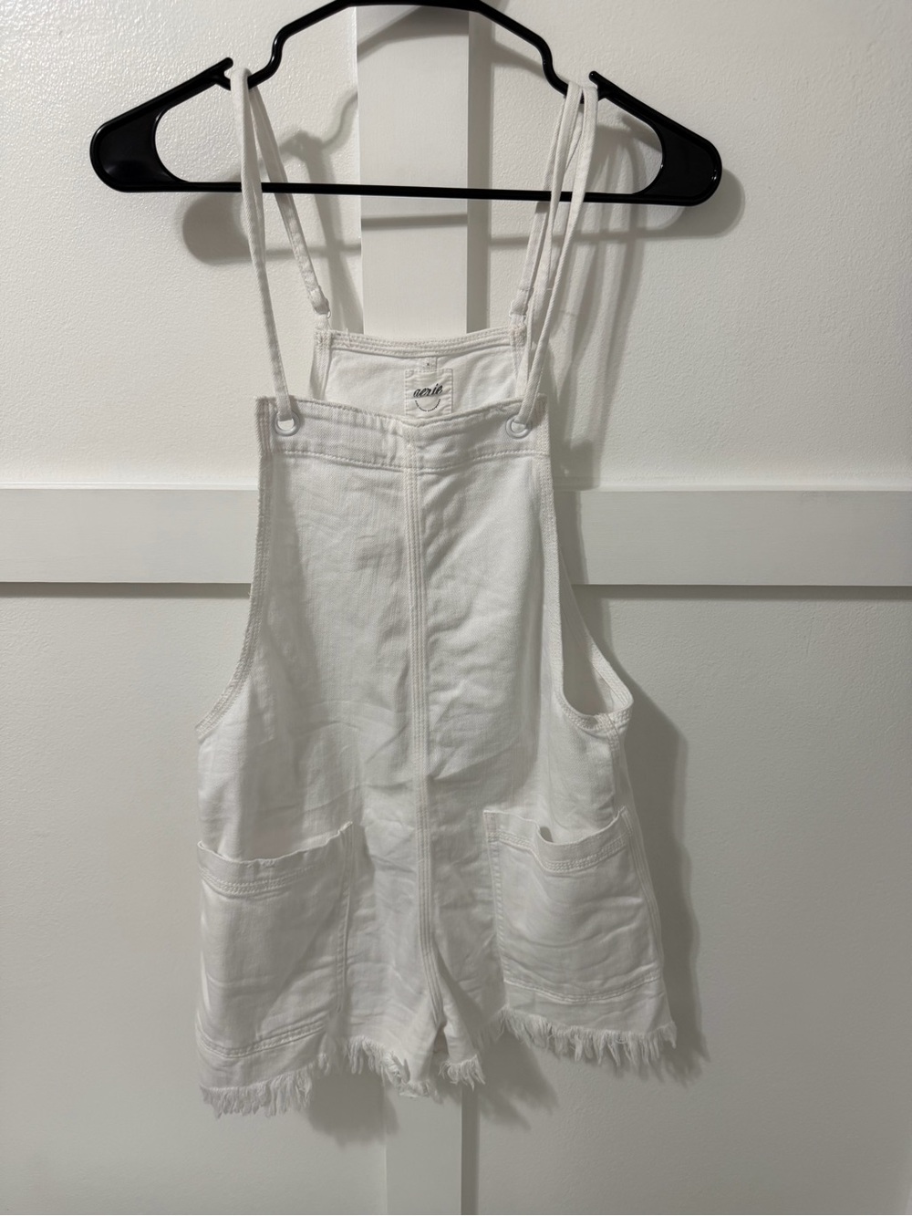 aerie White Denim Overall Romper